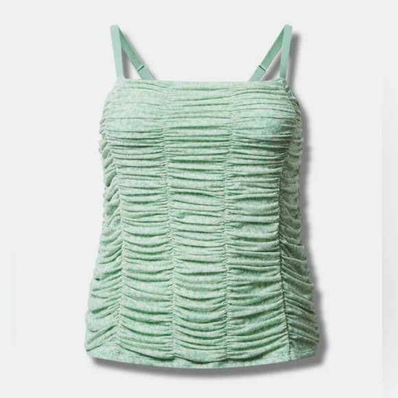 New Torrid 6X(30W) Stretch Mesh Cropped Shirred Cami- Mint Green Floral … - Picture 3 of 5